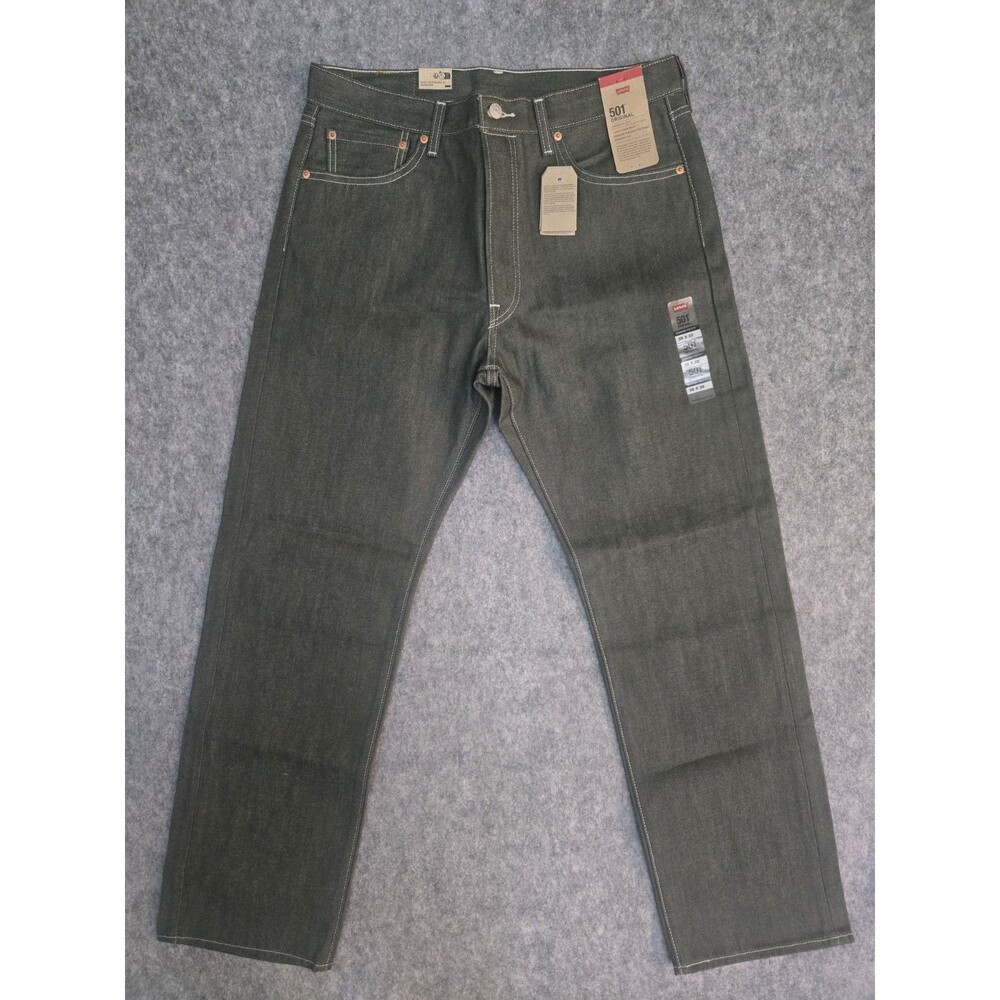 NEW Levi's 501 Shrink-to-Fit - Raw Denim Olive Green Color Mens 35 x 32